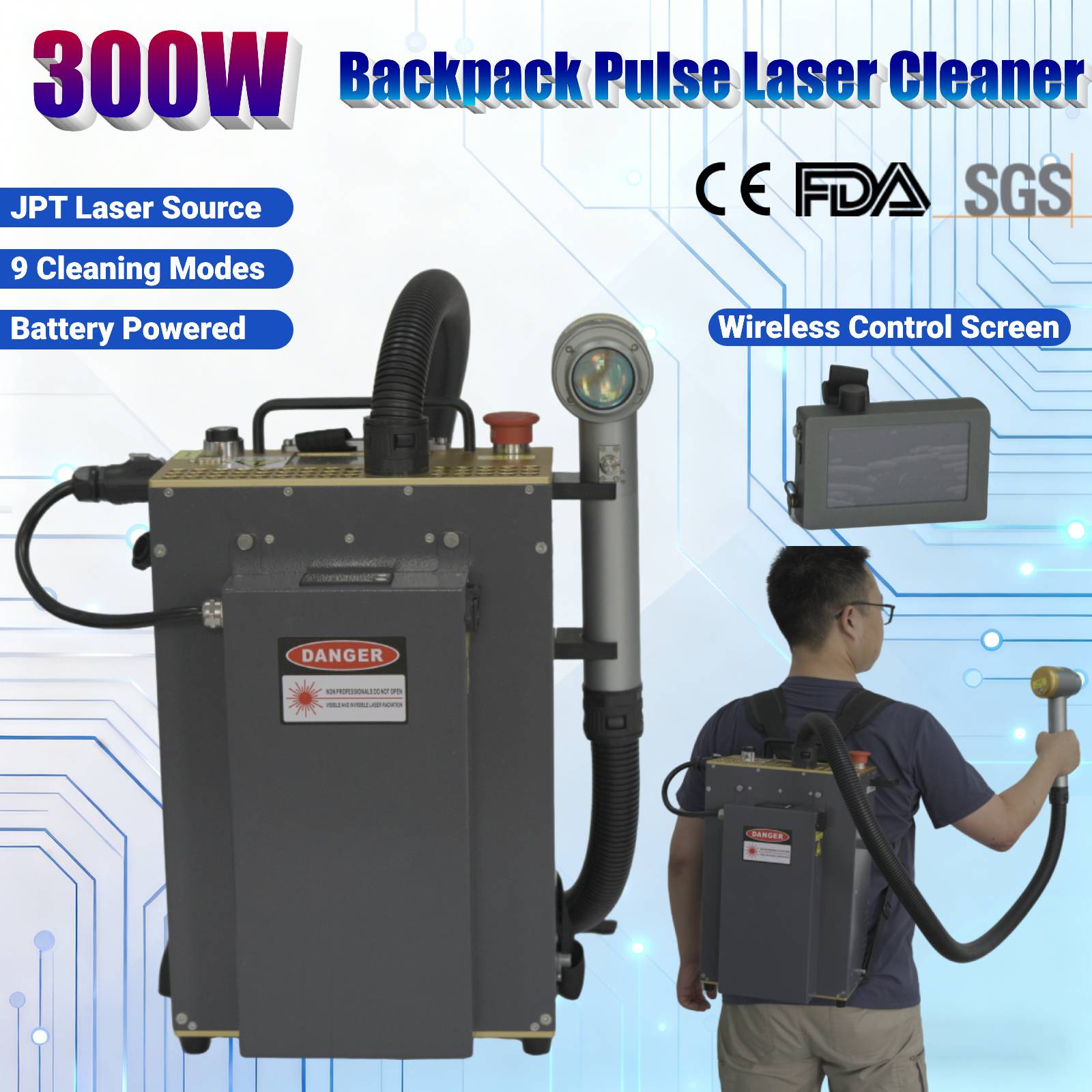 Industrial Laser Paint Remover - 300W Backpack JPT Pulse Fiber Laser