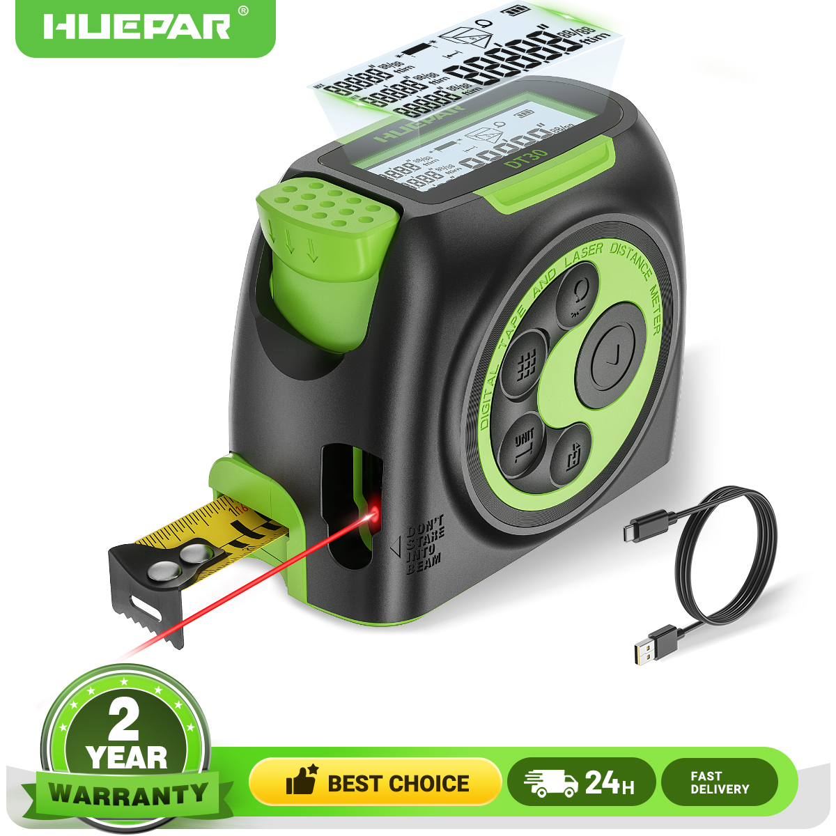 Huepar Digital 60M 197ft Laser - مراجعة Industrial Laser Tape Measure وسعره