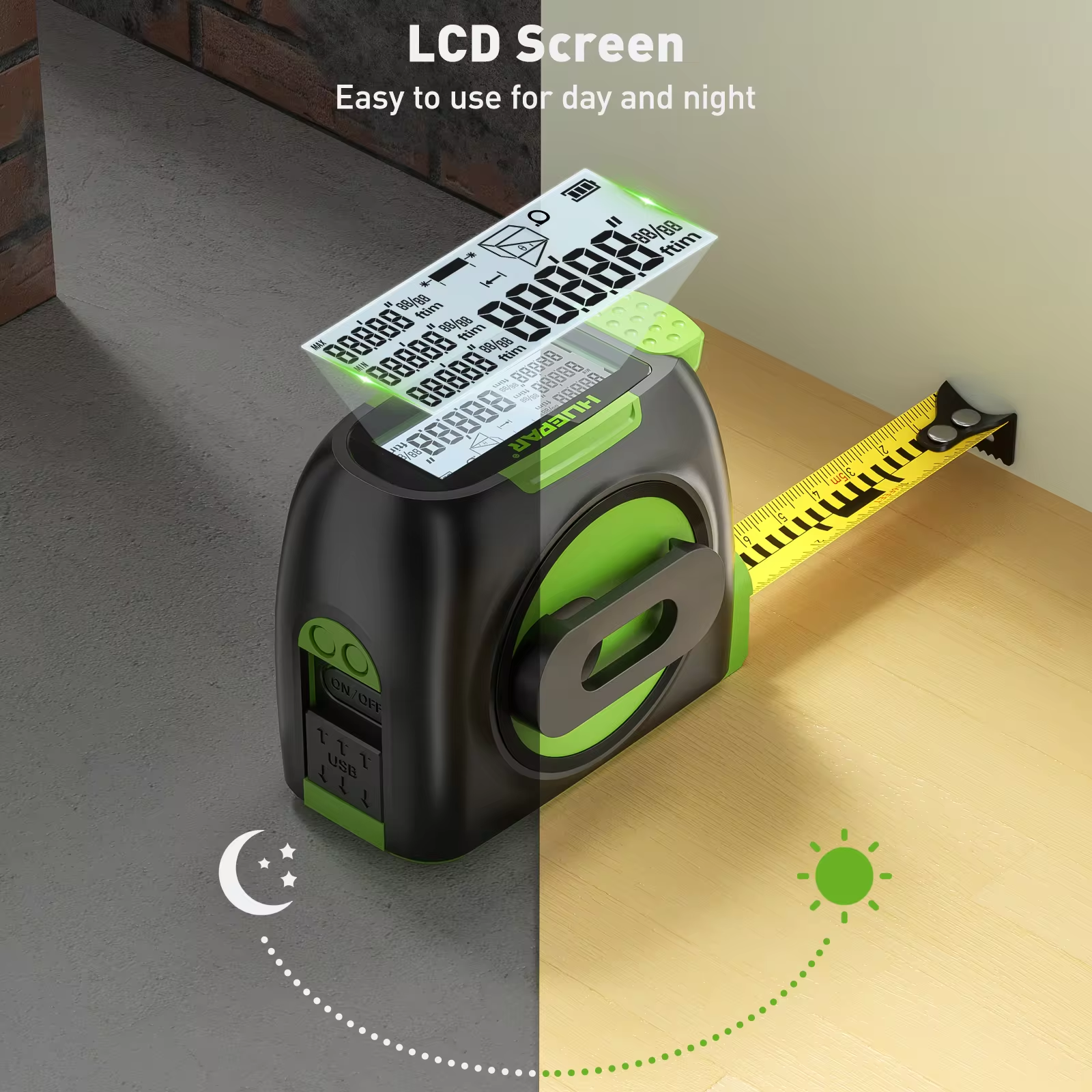 Huepar Digital 60M 197ft Laser - مراجعة Industrial Laser Tape Measure وسعره