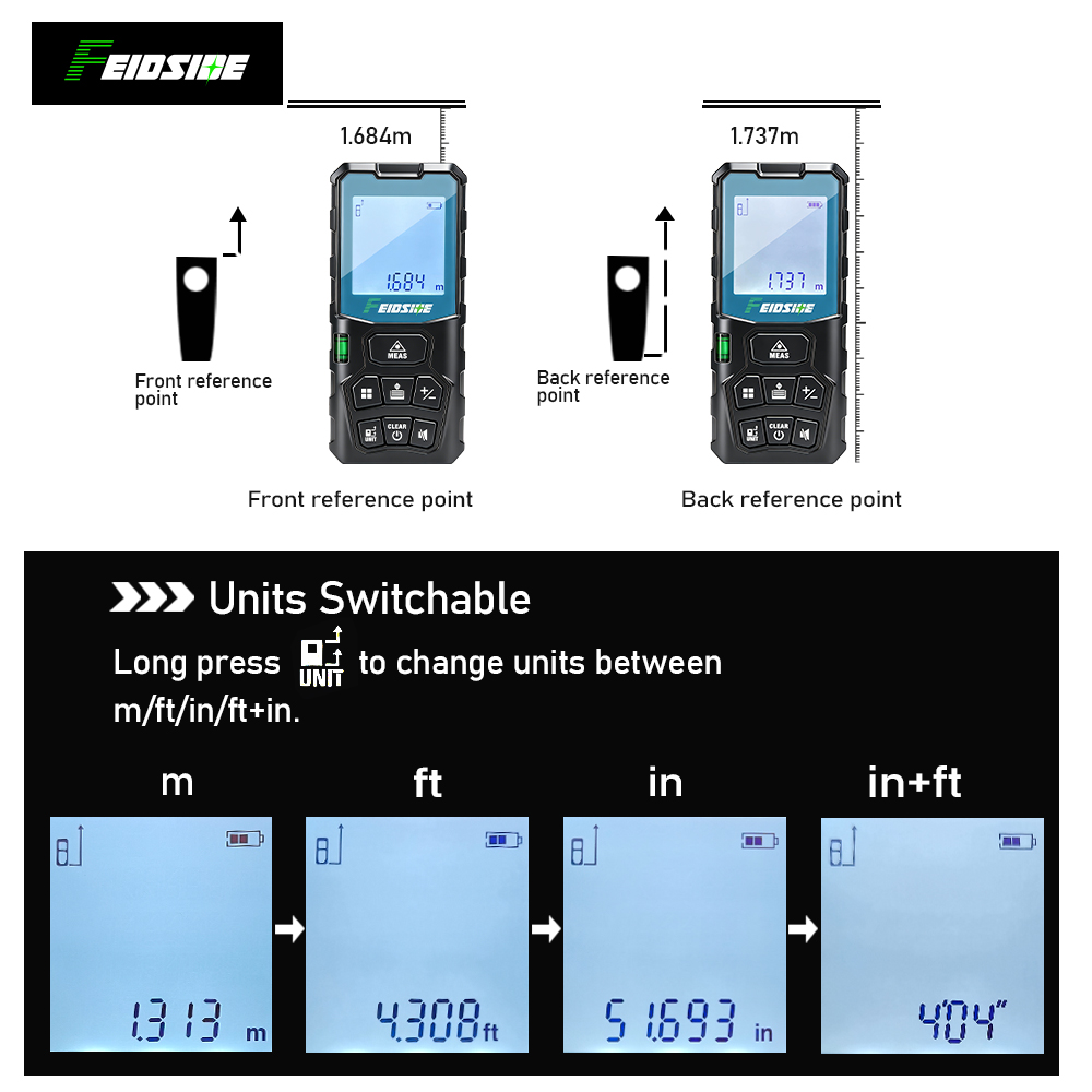FEIDSIDE 50M/120M Handheld Las - مراجعة Industrial Laser Tape Measure وسعره